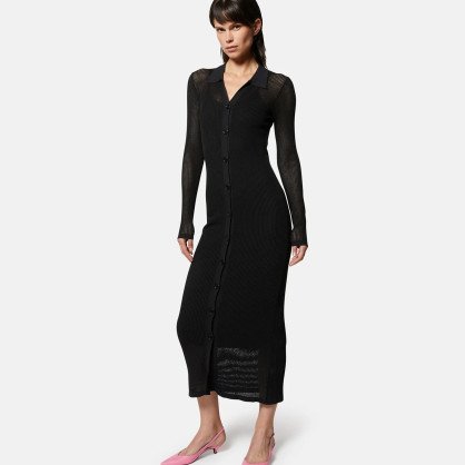Long ribbed jersey dress with buttons