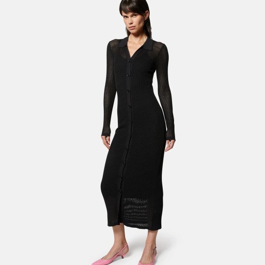 Long ribbed jersey dress with buttons