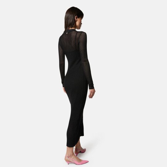 Long ribbed jersey dress with buttons