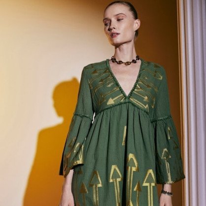 Green Dress with gold details