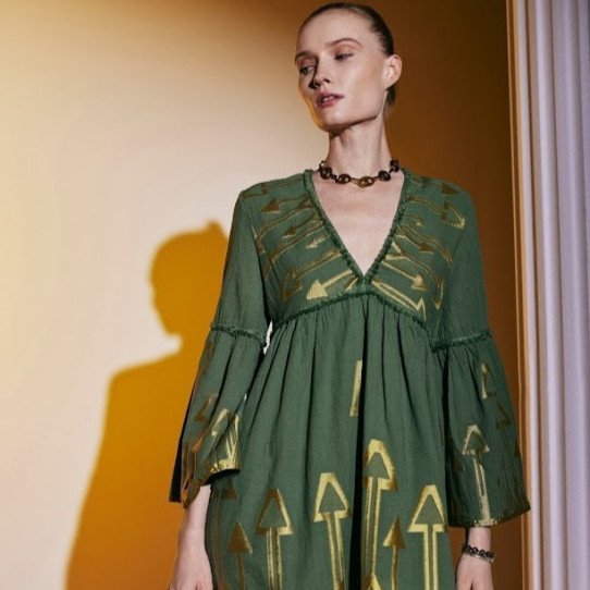 Green Dress with gold details