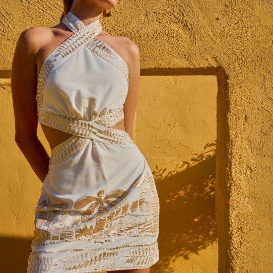 White Black Dress with gold details