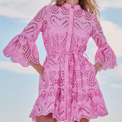 Pink short Lace Embroidered Dress