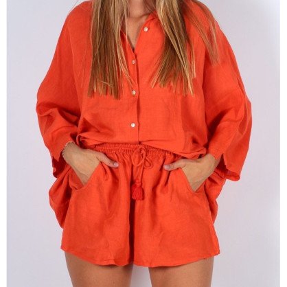 Orange linen shorts